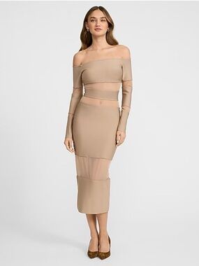 NWT Express Mesh Pieced Off The Shoulder Midi Dress